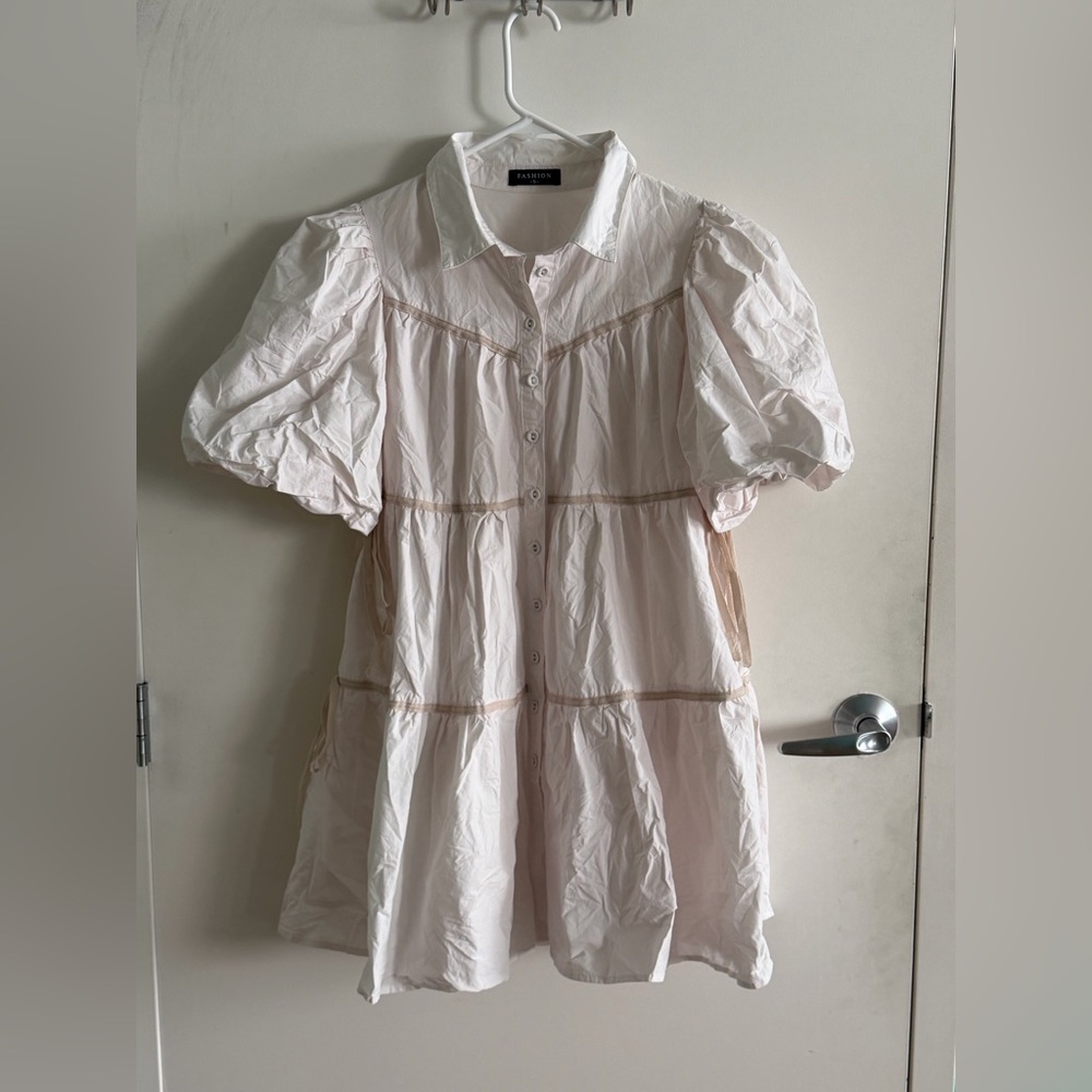 Cream Puff Sleeve Babydoll Mini Dress